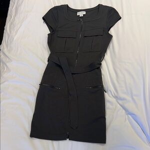 Black Belted Utility Mini Dress | Zip Front Pocket Detail Fitted Size 4